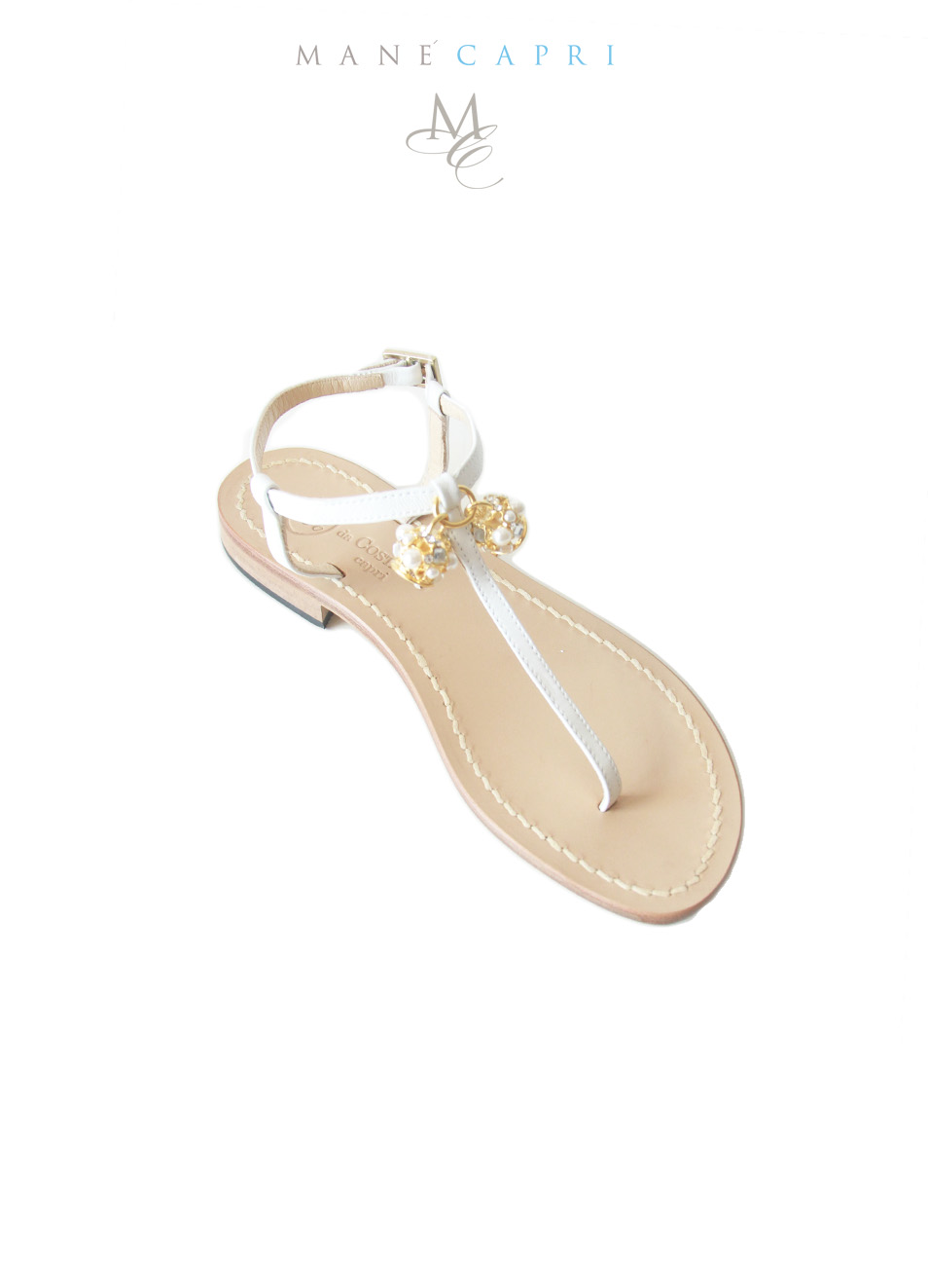 Handmade flat sandals with Lucky Capri Bells Da Costanzo Manecapri