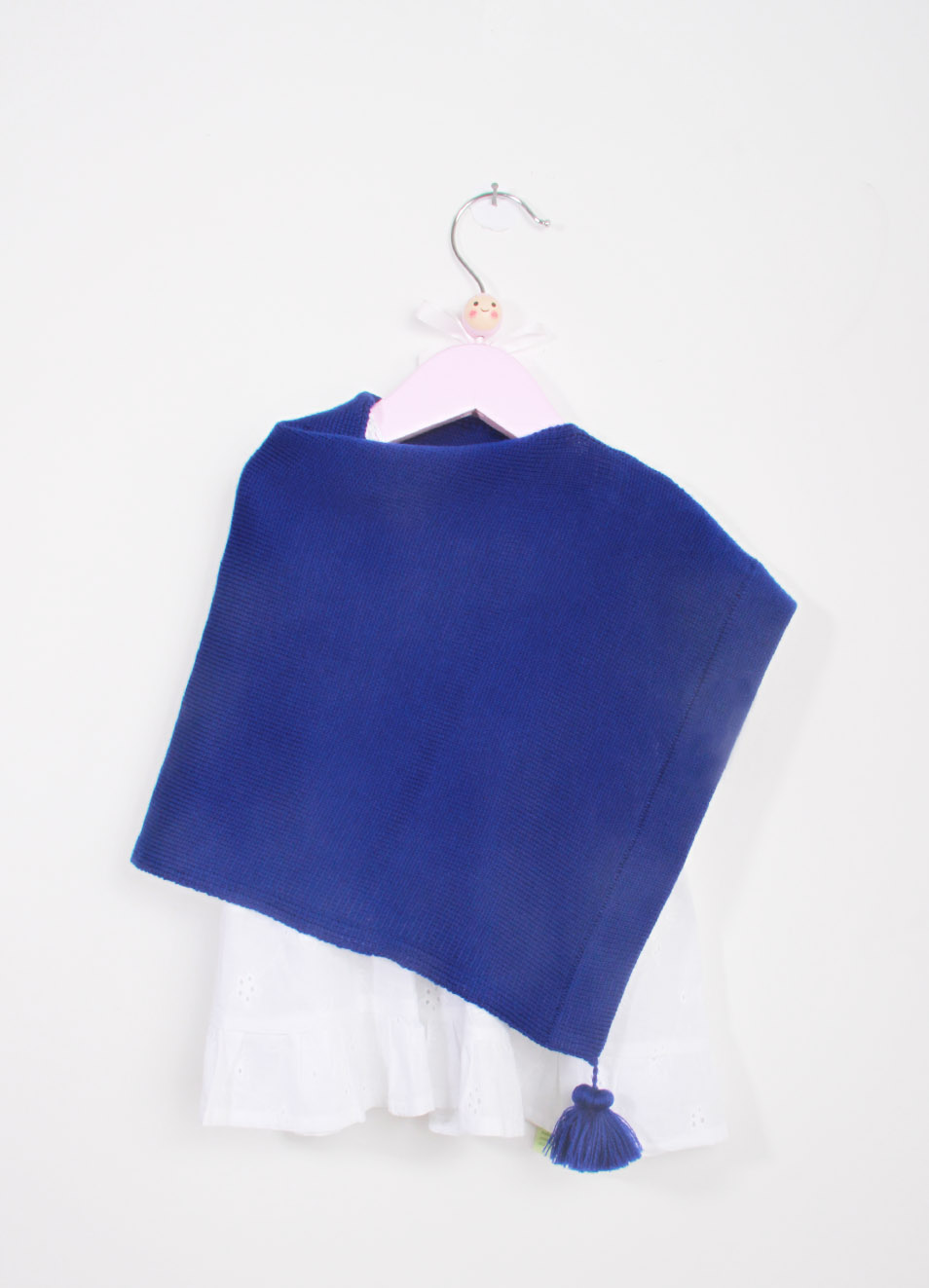 Poncho per neonata in lana merino blu Capridea Manecapri