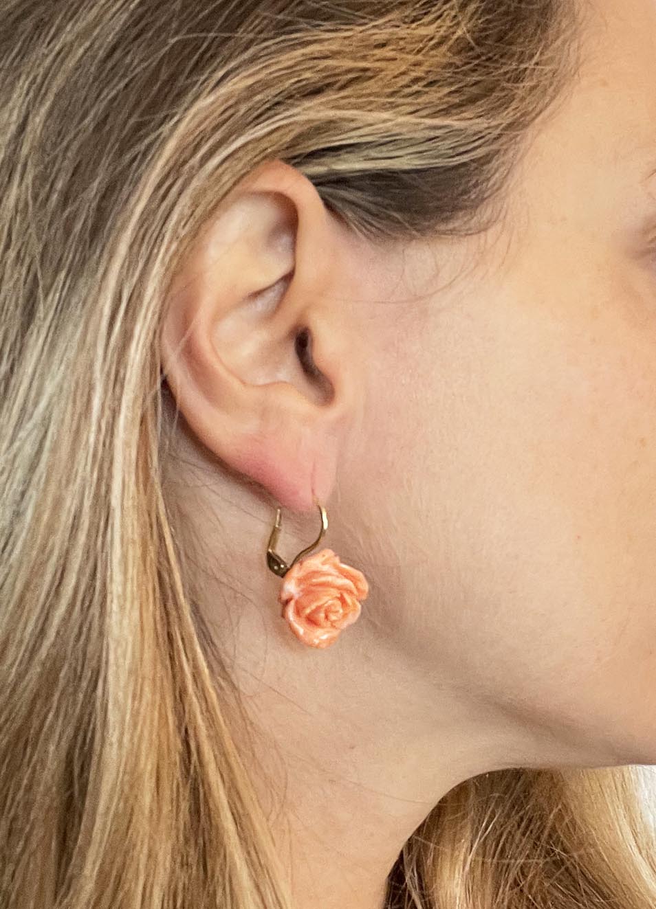 Pink coral earrings with rose shape Don Alfonso Gioielli Manecapri