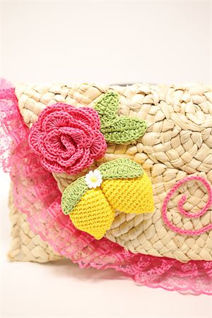Straw clutch with lemons and crochet flowers Capridea | CLUTCHCAPRIFLOWERSLEMONS