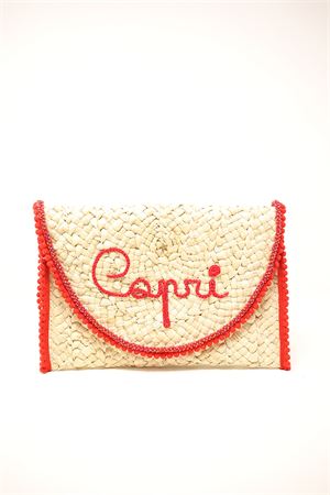 Straw clutch with customizable writing Capridea | CLUTCHCAPRIREDRED