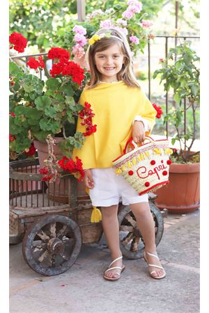 borsa da bambina in paglia stile Capri con nappine e pompon Capridea | BABYPOMPOMBAGRED