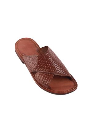 Brown braided leather sandals for men Cuccurullo | PANTOFOLAMENMARRONE
