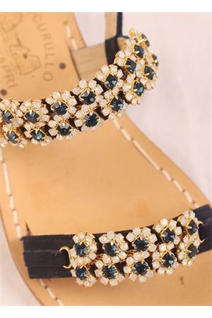 Blue suede jeweled sandals with bands Cuccurullo | CUCJEWELFASCEBLU