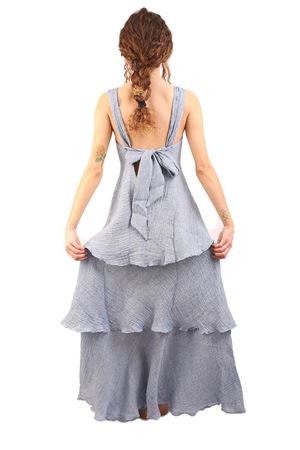 vestito lungo in lino con balze M&E | ABITOTRACYJEANS