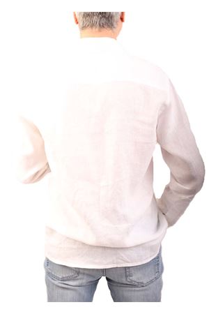 Camicia da uomo in lino bianco collo coreana M&E | CAMICIAGANCINIBIANCO