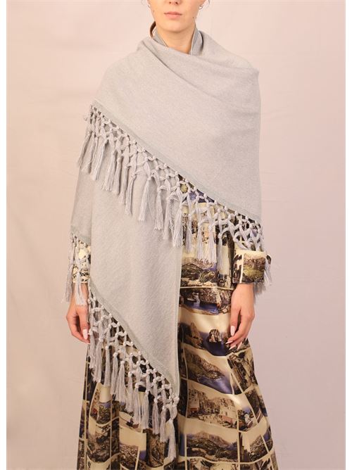 Silver lurex shawl with fringes Art Tricot Manecapri