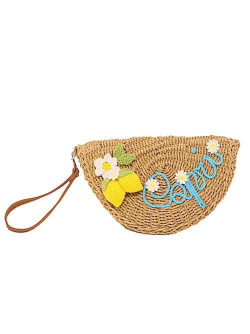 Straw pochette decorated with lemons Capridea | MEZZALUNACAPRILEMONSPAGLIA