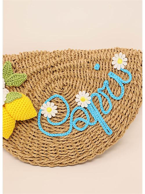 Straw pochette decorated with lemons Capridea | MEZZALUNACAPRILEMONSPAGLIA