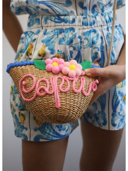 Capri straw bag for girls Capridea | MINIFLOWERBAGFUCSIA