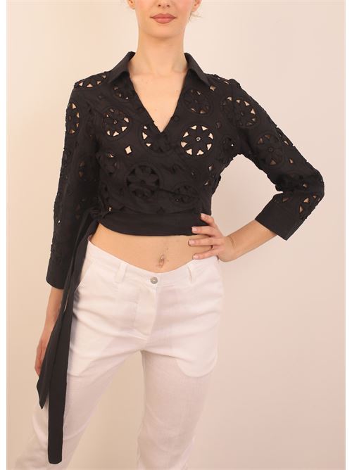 Short black linen shirt M&E | CAMICIACORTALINONERO