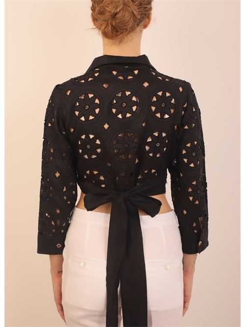 Short black linen shirt M&E | CAMICIACORTALINONERO