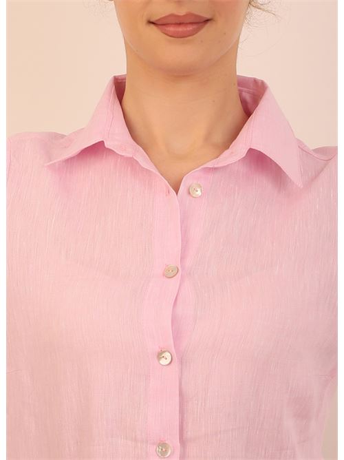 Pink linen tailored shirt M&E | CAMICIALINOCLASSICROSA