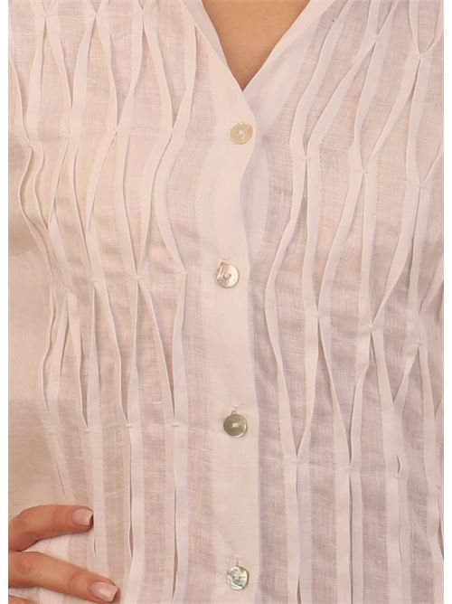 Women's linen shirt gathered on the front M&E | CAMICIALINOLAVORATABIANCA