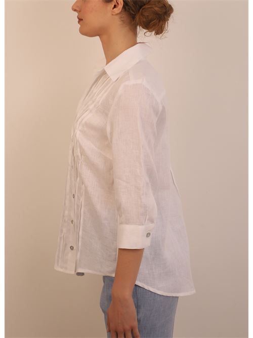 Women's linen shirt gathered on the front M&E | CAMICIALINOLAVORATABIANCA