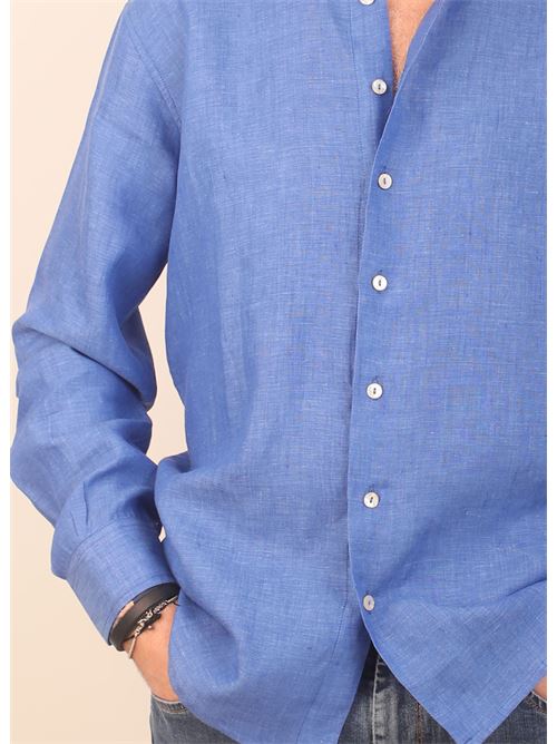 Camicia uomo in lino blu royal M&E | CAMICIALINOUOMOBLUROYAL
