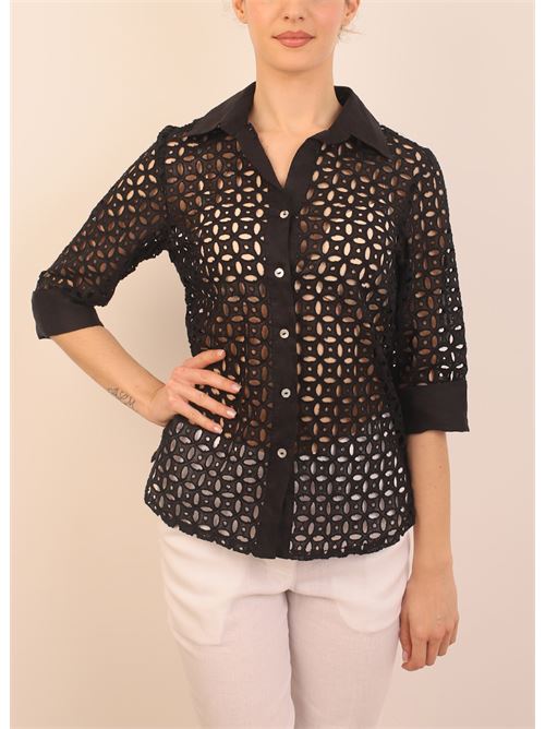 Perforated black linen shirt M&E | CAMICIASANGALLONERO