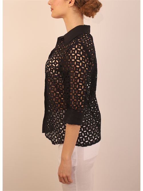 Perforated black linen shirt M&E | CAMICIASANGALLONERO