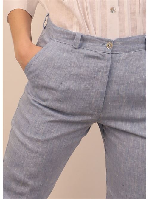Pantaloni capri in lino azzurro M&E | PANTALONICAPRIDONNAAZZURRO