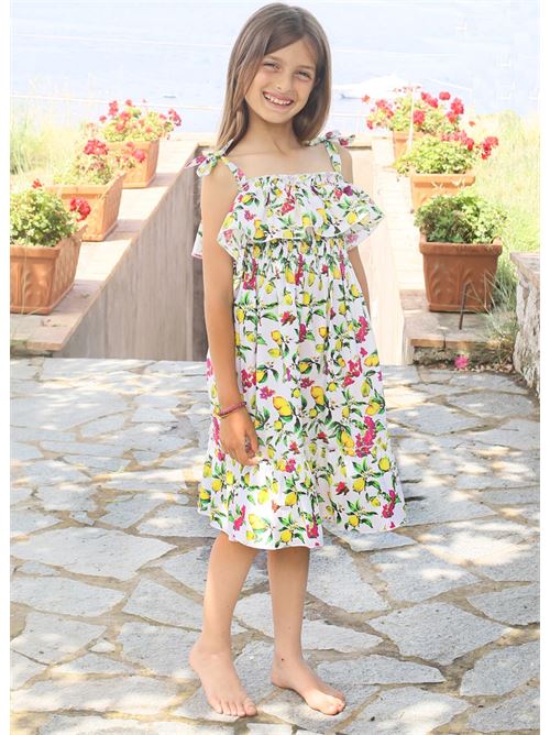 vestito bambina con limoni e bouganvillea Capridea | VESTITOBALZALIMBOUGLIMBOUG