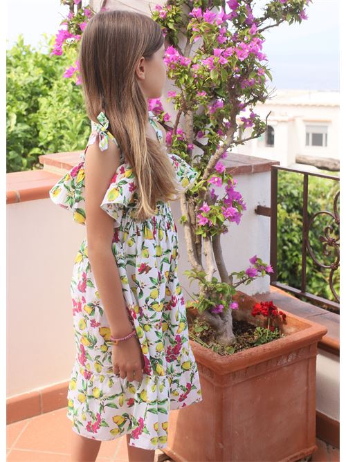 vestito bambina con limoni e bouganvillea Capridea | VESTITOBALZALIMBOUGLIMBOUG