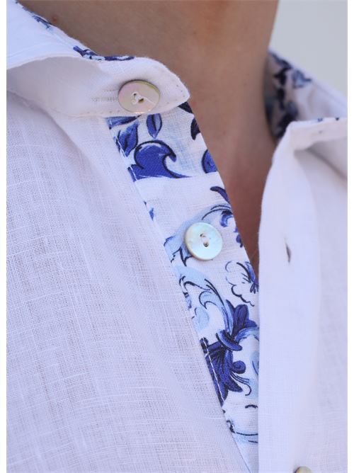 tailored shirt in pure white linen M&E | CAMICIALINOMAJOLICANECKALLOVERNECK