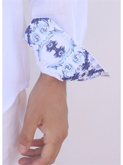 tailored shirt in pure white linen M&E | CAMICIALINOMAJOLICANECKALLOVERNECK