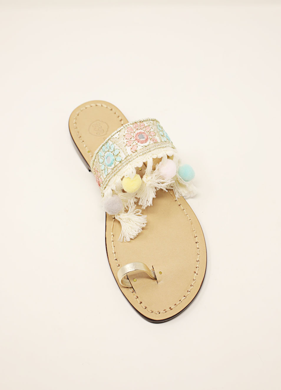 Capri sandals embroidered with pom poms and fringes Da Costanzo